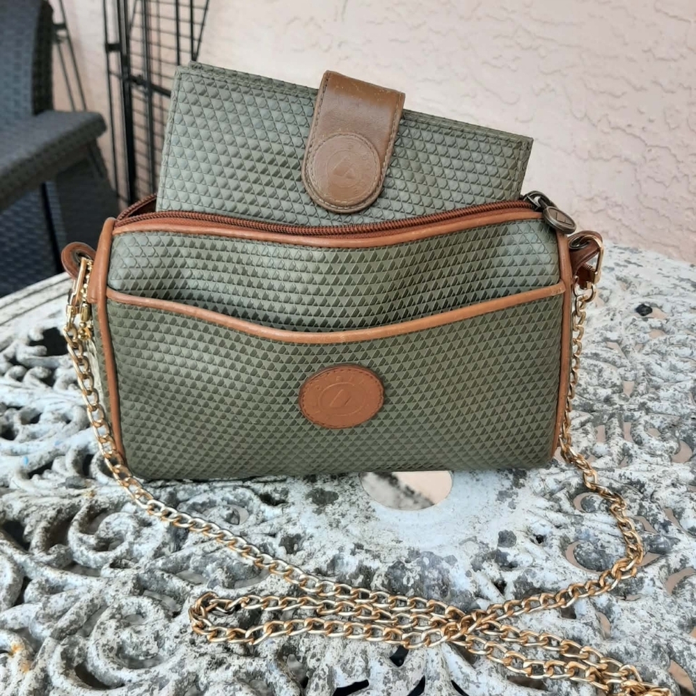 LIZ CLAIBORNE 1983 RARE/VINTAGE & RETIRED Embossed🔺️Logo Crossbody 3 Pc Set